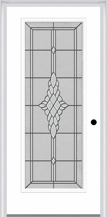 MMI Full Lite 6'8" Fiberglass Smooth Grace Nickel Or Grace Patina Decorative Glass Exterior Prehung Door 686