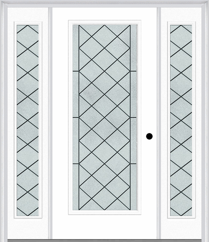MMI Full Lite 6'8" Fiberglass Smooth Harris Patina Exterior Prehung Door With 2 Full Lite Harris Patina Decorative Glass Sidelights 686