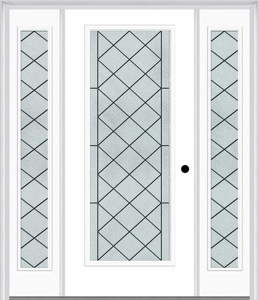 MMI Full Lite 6'8" Fiberglass Smooth Harris Patina Exterior Prehung Door With 2 Full Lite Harris Patina Decorative Glass Sidelights 686