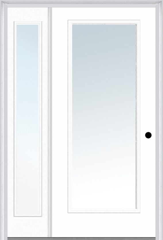 MMI Full Lite 3'0" X 6'8" Fiberglass Smooth Exterior Prehung Door With 1 Full Lite Clear Glass Sidelight 59