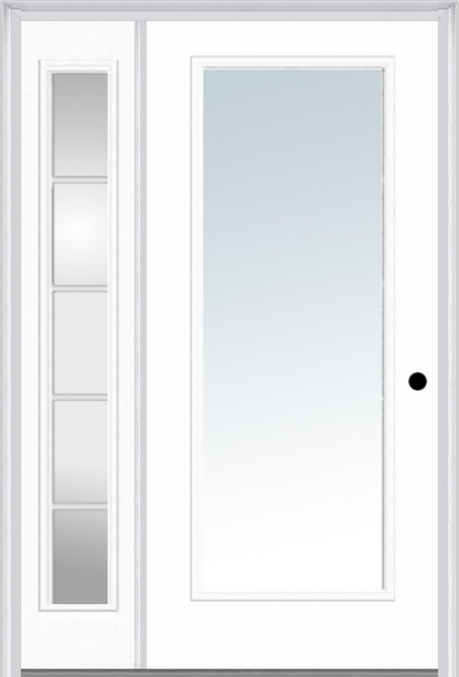 MMI FULL LITE 3'0" X 6'8" FIBERGLASS SMOOTH EXTERIOR PREHUNG DOOR WITH 1 FULL LITE GLASS SDL GRILLES SIDELIGHT 59