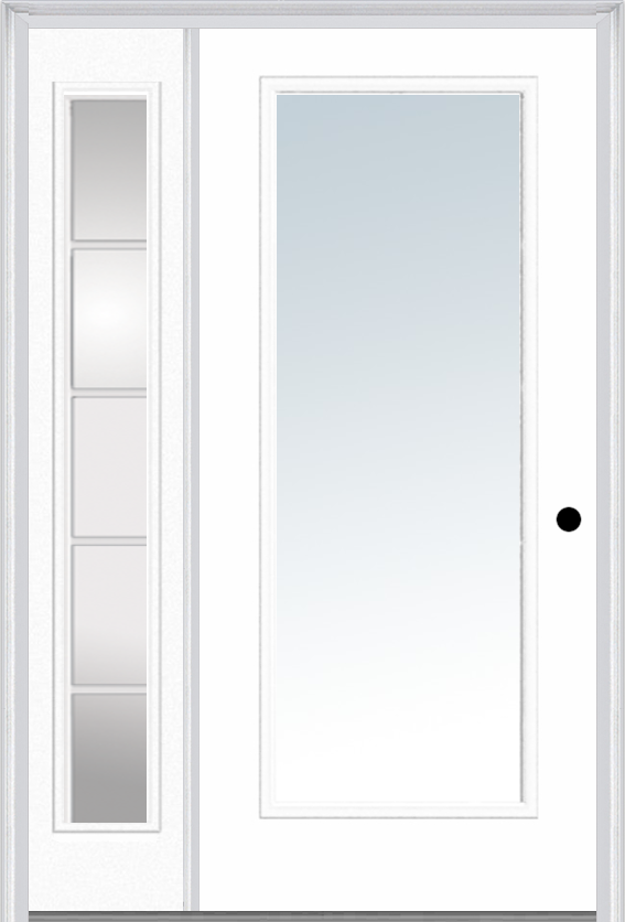 MMI Full Lite 3'0" X 6'8" Fiberglass Smooth Exterior Prehung Door With 1 Full Lite Glass SDL Grilles Sidelight 59