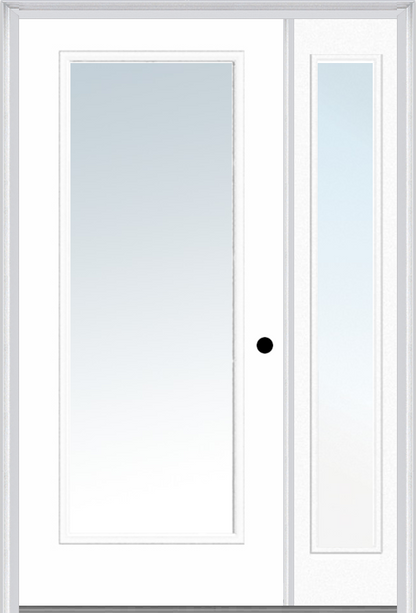 MMI Full Lite 3'0" X 6'8" Fiberglass Smooth Exterior Prehung Door With 1 Full Lite Clear Glass Sidelight 59