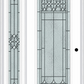 MMI Full Lite 6'8" Fiberglass Smooth Selwyn Patina Exterior Prehung Door With 1 Full Lite Selwyn Patina Decorative Glass Sidelight 686