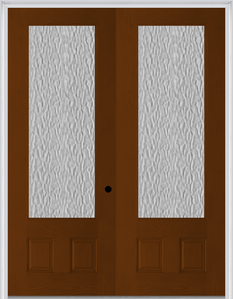 MMI TWIN/DOUBLE 3/4 LITE 2 PANEL 6'0" X 8'0" FIBERGLASS OAK CLEAR/TEXTURED/PRIVACY GLASS EXTERIOR PREHUNG DOOR 147 OR 759