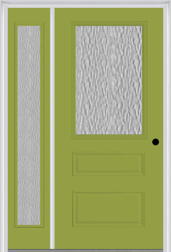 MMI 1/2 Lite Horizontal 2 Panel 3'0" X 6'8" Fiberglass Smooth Textured/Privacy Glass Exterior Prehung Door With 1 Full Lite Textured/Privacy Glass Sidelight 631
