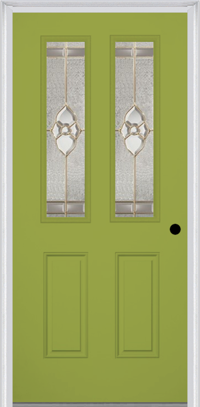 MMI 2-1/2 Lite 2 Panel 6'8" Fiberglass Smooth Nouveau Nickel Or Nouveau Patina Decorative Glass Exterior Prehung Door 692