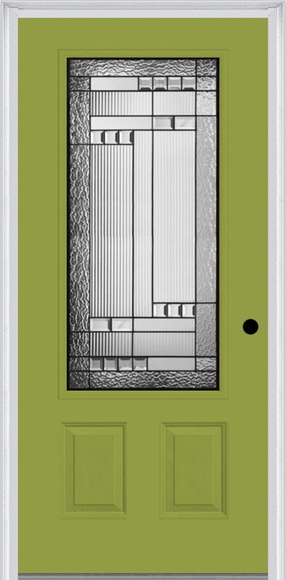 MMI 3/4 Lite 2 Panel 3'0" X 6'8" Fiberglass Smooth Metro Patina Decorative Glass Exterior Prehung Door 607