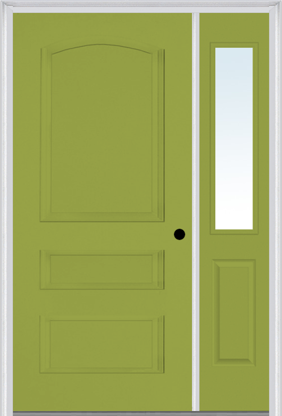 MMI 3 Panel 3'0" X 6'8" Fiberglass Smooth Exterior Prehung Door With 1 Half Lite Clear Or Privacy/Textured Glass Sidelight 31