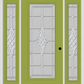 MMI Full Lite 6'8" Fiberglass Smooth Grace Nickel Or Grace Patina Exterior Prehung Door With 2 Full Lite Grace Nickel/Patina Decorative Glass Sidelights 686