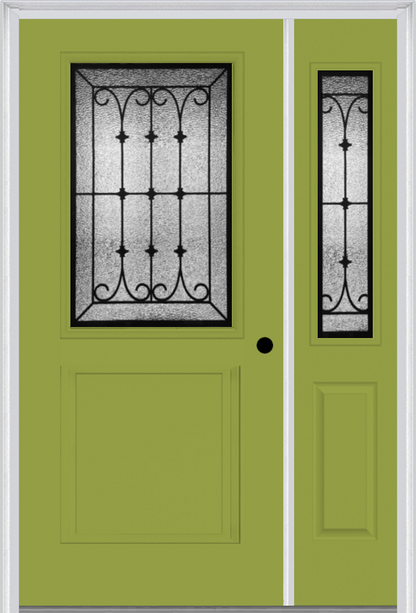 MMI 1/2 Lite 1 Panel 6'8" Fiberglass Smooth Chateau Wrought Iron Exterior Prehung Door With 1 Half Lite Chateau Wrought Iron Decorative Glass Sidelight 682