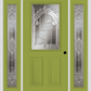 MMI 1/2 LITE 2 PANEL 6'8" FIBERGLASS SMOOTH EXPRESSIONS SATIN NICKEL EXTERIOR PREHUNG DOOR WITH 2 FULL LITE EXPRESSIONS SATIN NICKEL DECORATIVE GLASS SIDELIGHTS 684