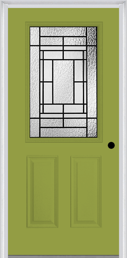 MMI 1/2 Lite 2 Panel 6'8" Fiberglass Smooth Pembrook Patina Decorative Glass Exterior Prehung Door 684