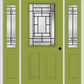 MMI 1/2 Lite 2 Panel 6'8" Fiberglass Smooth Pembrook Patina Exterior Prehung Door With 2 Half Lite Pembrook Patina Decorative Glass Sidelights 684