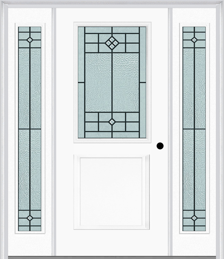 MMI 1/2 Lite 1 Panel 6'8" Fiberglass Smooth Beaufort Patina Exterior Prehung Door With 2 Full Lite Beaufort Patina Decorative Glass Sidelights 682
