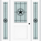 MMI 1/2 Lite 1 Panel 6'8" Fiberglass Smooth Elegant Star Wrought Iron Exterior Prehung Door With 2 Full Lite Elegant Star Wrought Iron Decorative Glass Sidelights 682