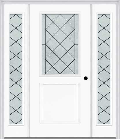 MMI 1/2 Lite 1 Panel 6'8" Fiberglass Smooth Harris Patina Exterior Prehung Door With 2 Full Lite Harris Patina Decorative Glass Sidelights 682