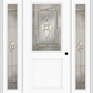 MMI 1/2 Lite 1 Panel 6'8" Fiberglass Smooth Nouveau Nickel Or Nouveau Patina Exterior Prehung Door With 2 Full Lite Nouveau Brass/Nickel/Patina Decorative Glass Sidelights 682