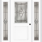 MMI 1/2 Lite 1 Panel 6'8" Fiberglass Smooth Nouveau Nickel Or Nouveau Patina Exterior Prehung Door With 2 Full Lite Nouveau Brass/Nickel/Patina Decorative Glass Sidelights 682
