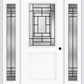 MMI 1/2 Lite 1 Panel 6'8" Fiberglass Smooth Pembrook Patina Exterior Prehung Door With 2 Full Lite Pembrook Patina Decorative Glass Sidelights 682