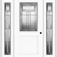 MMI 1/2 LITE 1 PANEL 6'8" FIBERGLASS SMOOTH ROYAL PATINA EXTERIOR PREHUNG DOOR WITH 2 FULL LITE ROYAL PATINA DECORATIVE GLASS SIDELIGHTS 682