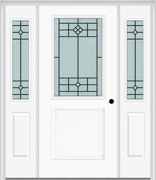 MMI 1/2 Lite 1 Panel 6'8" Fiberglass Smooth Beaufort Patina Exterior Prehung Door With 2 Half Lite Beaufort Patina Decorative Glass Sidelights 682