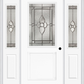 MMI 1/2 Lite 1 Panel 6'8" Fiberglass Smooth Nouveau Nickel Or Nouveau Patina Exterior Prehung Door With 2 Half Lite Nouveau Brass/Nickel/Patina Decorative Glass Sidelights 682
