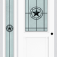 MMI 1/2 Lite 1 Panel 6'8" Fiberglass Smooth Elegant Star Wrought Iron Exterior Prehung Door With 1 Full Lite Elegant Star Wrought Iron Decorative Glass Sidelight 682