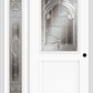 MMI 1/2 LITE 1 PANEL 6'8" FIBERGLASS SMOOTH EXPRESSIONS SATIN NICKEL EXTERIOR PREHUNG DOOR WITH 1 FULL LITE EXPRESSIONS SATIN NICKEL DECORATIVE GLASS SIDELIGHT 682