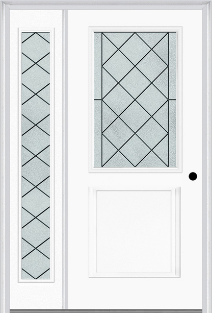 MMI 1/2 Lite 1 Panel 6'8" Fiberglass Smooth Harris Patina Exterior Prehung Door With 1 Full Lite Harris Patina Decorative Glass Sidelight 682