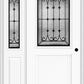 MMI 1/2 Lite 1 Panel 6'8" Fiberglass Smooth Chateau Wrought Iron Exterior Prehung Door With 1 Half Lite Chateau Wrought Iron Decorative Glass Sidelight 682
