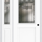 MMI 1/2 Lite 1 Panel 6'8" Fiberglass Smooth Oak Park Patina Exterior Prehung Door With 1 Half Lite Oak Park Patina Decorative Glass Sidelight 682