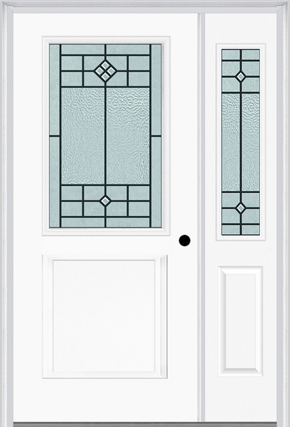 MMI 1/2 Lite 1 Panel 6'8" Fiberglass Smooth Beaufort Patina Exterior Prehung Door With 1 Half Lite Beaufort Patina Decorative Glass Sidelight 682