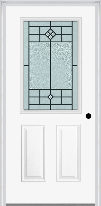 MMI 1/2 Lite 2 Panel 6'8" Fiberglass Smooth Beaufort Patina Decorative Glass Exterior Prehung Door 684