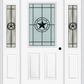 MMI 1/2 Lite 2 Panel 6'8" Fiberglass Smooth Elegant Star Wrought Iron Exterior Prehung Door With 2 Half Lite Elegant Star Wrought Iron Decorative Glass Sidelights 684