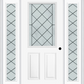 MMI 1/2 LITE 2 PANEL 6'8" FIBERGLASS SMOOTH HARRIS PATINA EXTERIOR PREHUNG DOOR WITH 2 FULL LITE HARRIS PATINA DECORATIVE GLASS SIDELIGHTS 684