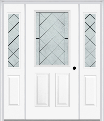MMI 1/2 Lite 2 Panel 6'8" Fiberglass Smooth Harris Patina Exterior Prehung Door With 2 Half Lite Harris Patina Decorative Glass Sidelights 684