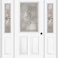 MMI 1/2 Lite 2 Panel 6'8" Fiberglass Smooth Heirlooms Brass Or Heirlooms Satin Nickel Exterior Prehung Door With 2 Half Lite Heirlooms Brass/Satin Nickel Decorative Glass Sidelights 684