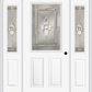 MMI 1/2 Lite 2 Panel 6'8" Fiberglass Smooth Nouveau Nickel Or Nouveau Patina Exterior Prehung Door With 2 Half Lite Nouveau Brass/Nickel/Patina Decorative Glass Sidelights 684