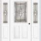 MMI 1/2 Lite 2 Panel 6'8" Fiberglass Smooth Nouveau Nickel Or Nouveau Patina Exterior Prehung Door With 2 Half Lite Nouveau Brass/Nickel/Patina Decorative Glass Sidelights 684