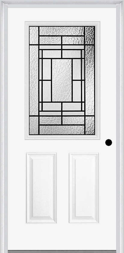 MMI 1/2 Lite 2 Panel 6'8" Fiberglass Smooth Pembrook Patina Decorative Glass Exterior Prehung Door 684