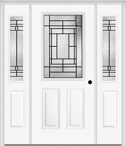 MMI 1/2 Lite 2 Panel 6'8" Fiberglass Smooth Pembrook Patina Exterior Prehung Door With 2 Half Lite Pembrook Patina Decorative Glass Sidelights 684