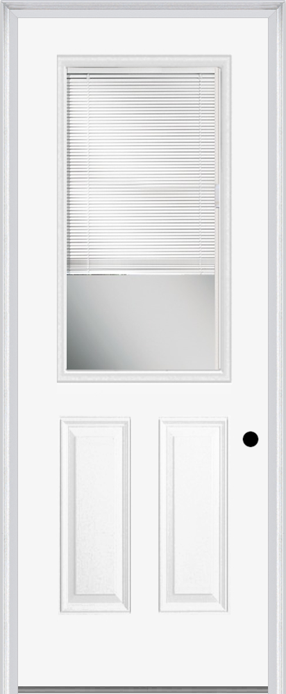 MMI 1/2 Lite 2 Panel Raise/Lower Blinds 3'0" X 8'0" Fiberglass Smooth Clear Glass Finger Jointed Primed Exterior Prehung Door 906 RLB