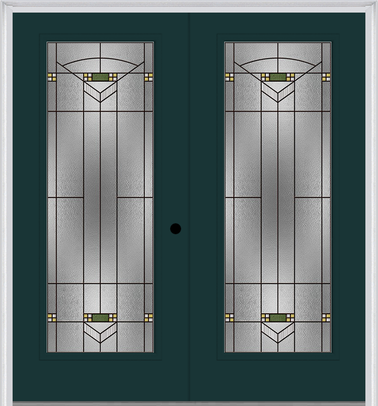 MMI Twin/Double Full Lite 6'8" Fiberglass Smooth Greenfield Oil Rubbed Bronze Decorative Glass Exterior Prehung Door 686
