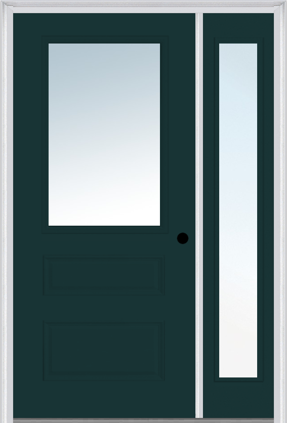 MMI 1/2 Lite Horizontal 2 Panel 3'0" X 6'8" Fiberglass Smooth Clear Glass Exterior Prehung Door With 1 Full Lite Clear Glass Sidelight 631