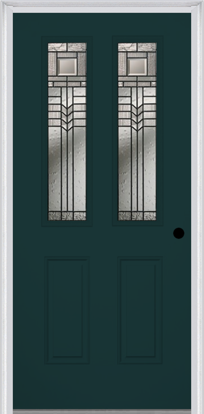 MMI 2-1/2 Lite 2 Panel 6'8" Fiberglass Smooth Oak Park Patina Decorative Glass Exterior Prehung Door 692