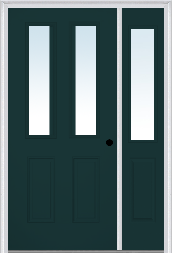 MMI 2-1/2 Lite 2 Panel 3'0" X 6'8" Fiberglass Smooth Exterior Prehung Door With 1 Half Lite Clear Glass Sidelight 62