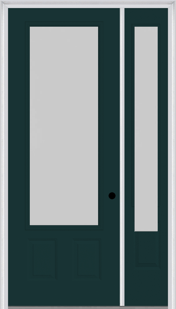 MMI 3/4 Lite 2 Panel 3'0" X 8'0" Fiberglass Smooth Textured/Privacy Glass Exterior Prehung Door With 1 3/4 Lite 14 Inches Sidelight 607