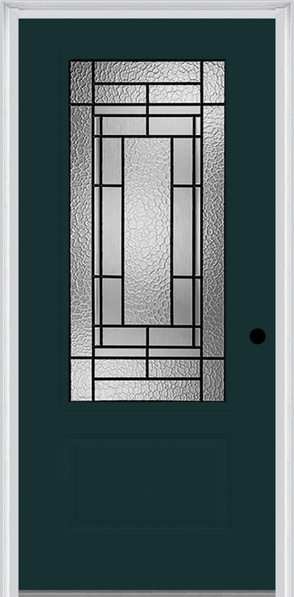 MMI 3/4 Lite 1 Panel 3'0" X 6'8" Fiberglass Smooth Pembrook Patina Decorative Glass Exterior Prehung Door 608