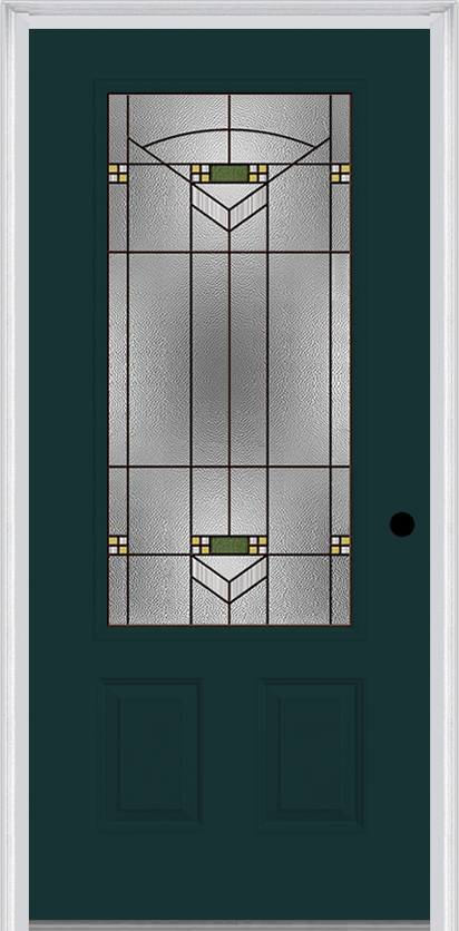 MMI 3/4 Lite 2 Panel 3'0" X 6'8" Fiberglass Smooth Greenfield Oil Rubbed Bronze Decorative Glass Exterior Prehung Door 607